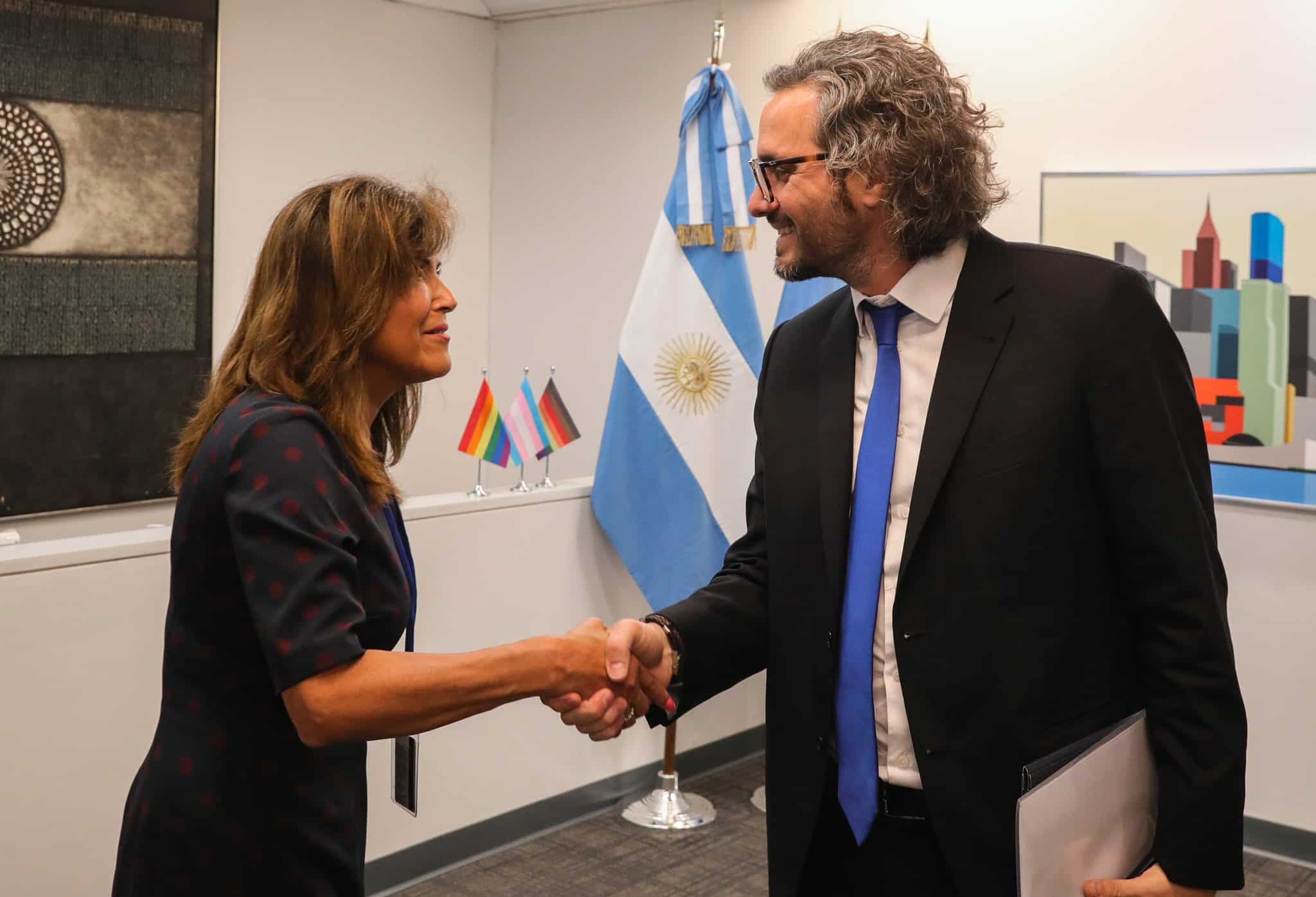 Millie Magid Shakes Hands with Argentine FM Santiago Cafiero